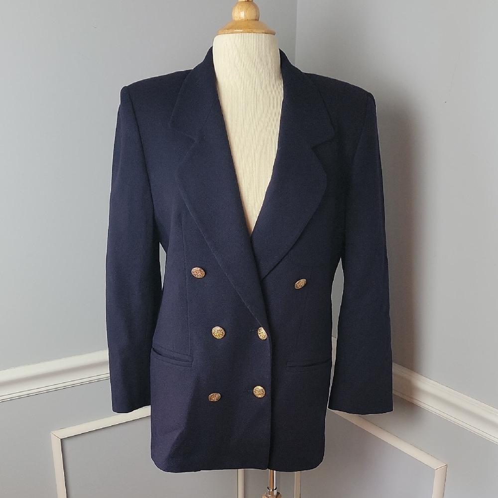 B.B. Brigham VTG Navy Blue Double Breasted Nautical Preppy 100% Wool Blazer‎